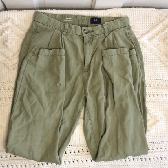 Ag Adriano Goldschmied Pants - AG Adriano Goldschmied The Evan Relaxed Pleated Pants Olive 25 R